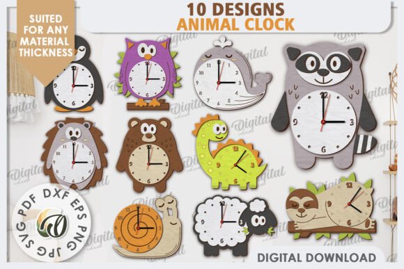 3D Animal Clocks Laser Cut Bundle for Wall Decor and Branding