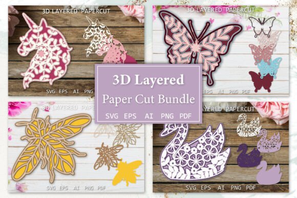 3D Animals SVG Bundle, Layered Paper Cut