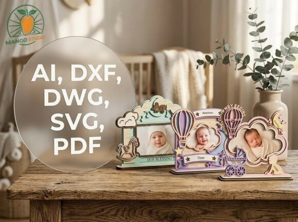 3D Baby Photo Frame Laser Cut File for Birthday Projects