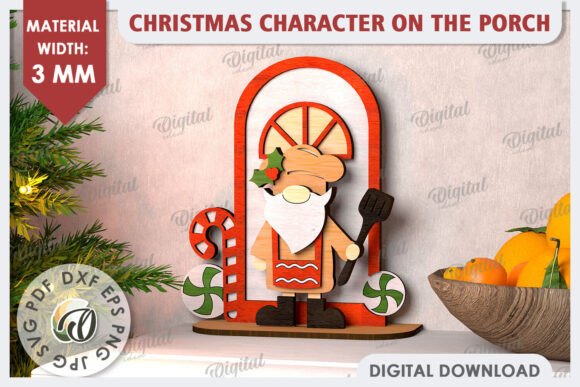 3D Christmas Gnome on the Porch LaserCut