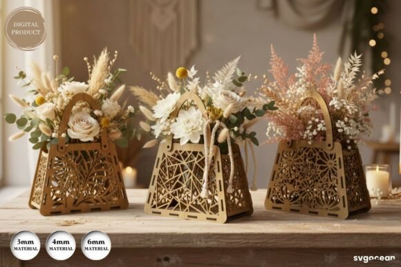 3D Flower Basket Laser Cut Bundle: Graphics for Crafts