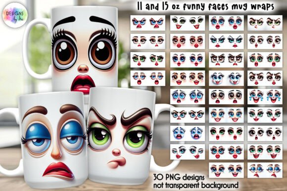 3D Funny Face Mug Wrap Bundle, Sarcastic: Graphics and Illustrations for Modern Branding