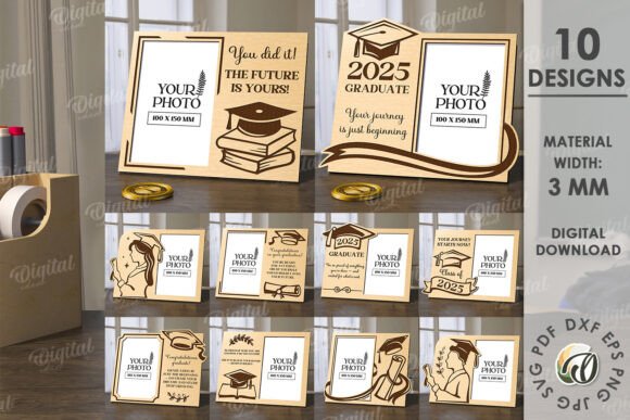 3D Graduation Picture Frames Bundle for Laser Cutting Stands