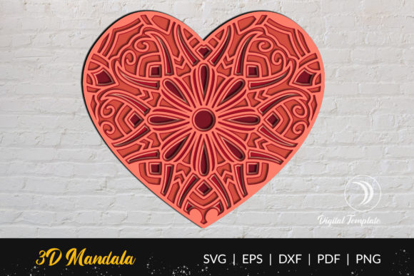 3D Heart Layered Mandala SVG for Shadow Boxes