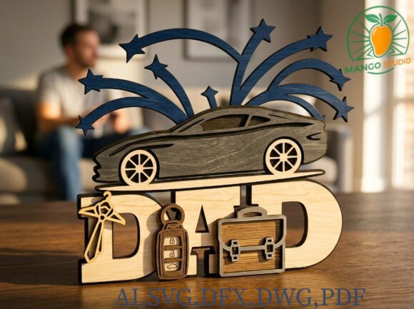 3D Layered Dad Car Laser Cut Design for Father S Day
