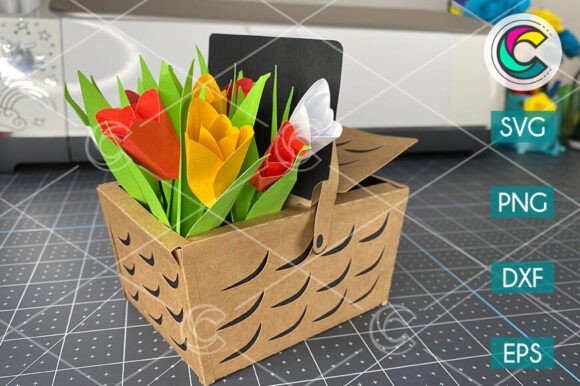 3D Paper Basket with Tulip Flowers SVG Review