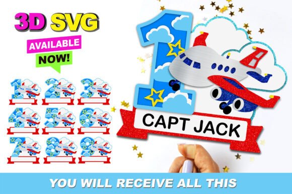 Airplane Numbers Topper 3D SVG for Laser Cutting and Cake Toppers