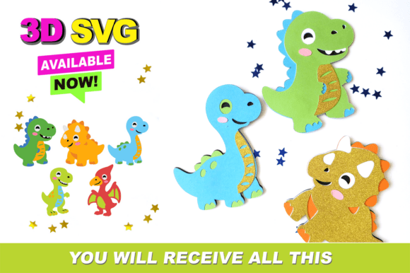 Baby Dinosaur Elements 3D SVG Graphics for Crafts