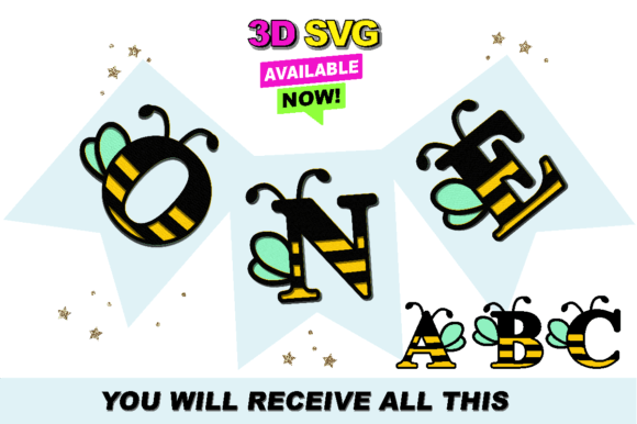 Bee Alphabet 3D SVG for Laser Cutting and Cards