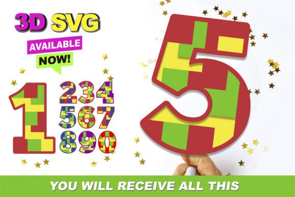 Color Building Blocks Numbers 3D SVG Graphics and Crafts