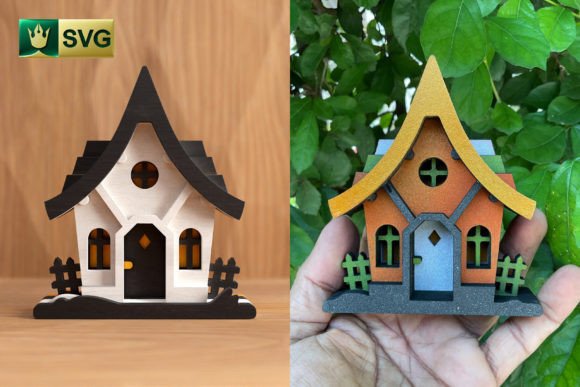 Cute Halloween House V2 3D Layered SVG for Laser Cutting and Ornaments