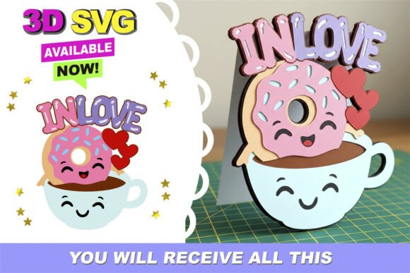 Donut and Coffee in Love Topper 3D SVG