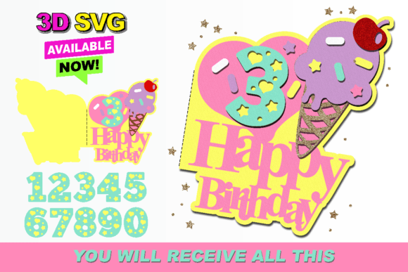 Ice Cream Card 3D SVG for Laser Cutting and Cards