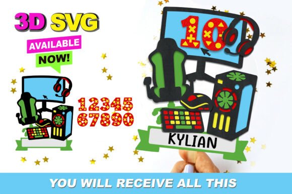 Pc Gamer Cake Topper 3D SVG Graphics for Crafts