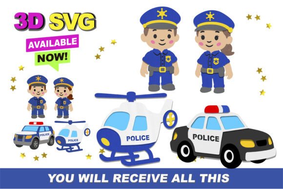 Police Officer Elements 3D SVG Graphics for Crafts