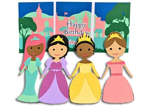Princess Dolls Playset Birthday Card 3D